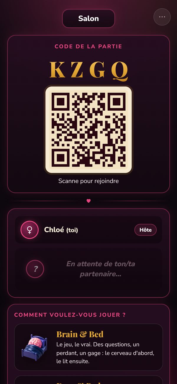 Le salon de Brain & Bed : le QR code à scanner pour rejoindre la partie